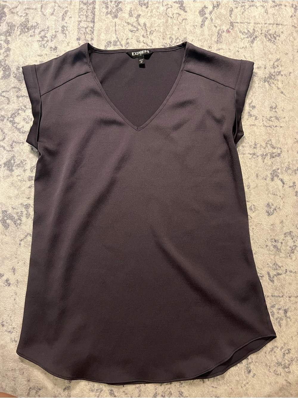 Express Women's Dark Purple V-Neck Cap Sleeve Blouse